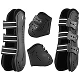 Frdhee Gamaschen & Streichkappen, 4er Set Gamaschen Pferd mit Schlagschutz Pferde-Sportstiefel Neopren Pferdesehne Bandage Reitausrüstung für Springen, Reiten, Events, Dressur, L, Schwarz