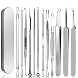 YMCCOOL Mitesserentferner Komedonenquetscher Set -12PCS Stücke Hochwertiger Blackhead Remover aus Edelstahl von Mitessern und Pickeln im Gesicht, Pickel Ausdrücken Werkzeug mit Metallgehäuse