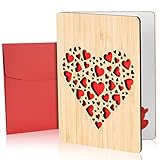 Vicloon Karte aus Holz Liebe, Handgefertigte beschreibbare Bambuskarte mit Herz, Karten-Set mit Umschlag, Karte aus Holz Liebe, Erntedankfest Hochzeitskarten Jahrestag Karten(Voller Herz)