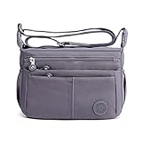 FANDARE Casual Schultertasche Damen Leichte Umhängetasche Wasserdicht Nylon für Sporttasche Arbeitstasche Reise Freizeit Crossbody Bag Grau