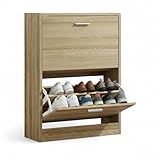 CATAVANA - Schuhschrank für 12 Paar – Schrank mit großem Fassungsvermögen – für Eingangsbereich, Flur – MDF Holzstil – L 60 x T 24 x H 80 cm – helles Holz