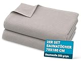 ZOLLNER 2er Set Saunatücher in 70x180 cm - langlebige Badetücher in grau - mit praktischem Aufhänger - Zeitloses Waffelmuster - waschbar bis 95°C - Baumwolle - Hotelqualität