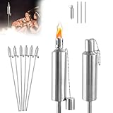 LARS360 6er Set Ölfackel Lampe Fackeln 150cm Gartenfackeln für außen Öl 330 ml Edelstahl Citronella Fackeln Outdoor mit Glasfaserdocht und Löschkappe