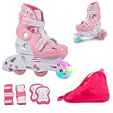 JAMBACH Kinder Inline-Skates verstellbar zum Rollschuh mit Protektoren-Set ohne Helm (pink, M 34-37)