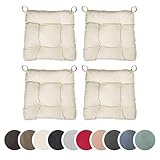 sleepling 4er Set Stuhlkissen, Sitzkissen Eva für Indoor und Outdoor, mit Klettverschluss, 100% Baumwolle, Made in EU, Maße: 40 (vorne), 35 (hinten) x 38 x 7 cm, beige
