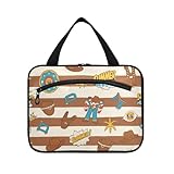 Yoogain Braun-weißer Western-Kulturbeutel im Cowboy-Vintage-Stil für Herren, mit Haken, erweiterbare Designer-Snack-Tasche für Accessoires, unverzichtbare Toilette, Estuche de Maquillaje para mujer L