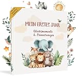 HuBorns - Babyalbum Erstes Jahr bis 5 zum Einkleben von Fotos und Beschriften, Fotoalbum Kinder mit +50 Seiten und Stickern, Originelles Erinnerungsbuch Baby, Fotoalbum Baby für Babyparty Geschenk