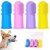 VSSHE Hundezahnbürste Fingerling,4 Stück Hundezahnbürste Wiederverwendbar Lebensmittelechtem Silikon Hunde Zahnbürste 360° voll Umschlungene Borsten für Erwachsener Finger Mit Großen Aufbewahrungsbox