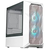 Cooler Master TD300 Mesh White PC Gehäuse - Mini-Tower für Micro-ATX & Mini-ITX , Gehäuse für hohen Luftstrom, 2 x 120mm ARGB-Lüfter, Seitenwand aus gehärtetem Glas, abnehmbarer Deckel, ARGB/PWM-Hub