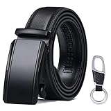 flintronic Herren Gürtel,Hochwertiges Leder material Ratsche Automatik Gürtel für Männer Ledergürtel Breite 3.5cm Länge 133CM-Schwarz (inkl Schlüsselbund & Geschenkbox)