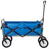 Bollerwagen Faltbarer Handwagen, Transportkarre, Gerätewagen mit Tasche und Vollgummireifen, Klappbollerwagen, schwarz, Garten (blau)