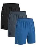 kuzwufs 3er Pack Sporthosen Herren Kurze Sommer Jogginghose Sport Shorts Mit Taschen Fussball Hose Kurz Tennishose Basketball Hose Männer Fitness Shorts Turnhose-Schwarz/Grau/Blau-L