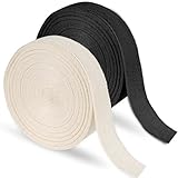 Vaktop 2 Rolle Schrägband, Baumwollband 30 m x 20 mm, Baumwolle Einfassband für DIY Handwerk Nähen Stricken (Schwarz/Beige)