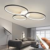J.SUNUN Deckenlampe LED Deckenleuchte Modern Schwarz 3-Ringe Dimmbar Design Lampe 3000K-6000K Küchenlampe für Schlafzimmer Wohnzimmer Küche Esszimmer Flur Deckenbeleuchtung 82×42×7CM