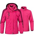 YSENTO Damen 3-in-1 Skijacke Winter Fleecejacke wasserdichte Winddichte Warme Funktions Outdoor Softshell Jacke mit Abnehmbarer Kapuze(Rosarot,M)