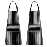 YUANJIASHUN YAO Unisex-Latzschürze mit Taschen, verstellbar, für Küche, Chef, Damen, Herren, für Zuhause, Küche, Restaurant, Kaffeehaus, 2 Stück, Schwarz , L