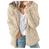 Archedeer Fleecejacke Damen mit Kapuze Winter Warm Super Weich und bequem Flanell Kapuzenpullover Teddyjacke Sweatshirt Reißverschluss Langarm Oberteile Top Frauen Mantel Kapuzenjacke,Khaki,M
