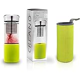 Creano Teebereiter Teamaker - Teeflasche to go aus Glas mit Sieb für losen Tee inkl. Neoprentasche | 400ml (Grün)