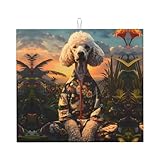 Geschirrtrockenmatte mit Blumenpudel für Küchentheke, super saugfähige Geschirrtrockenmatte, maschinenwaschbar, 40,6 x 45,7 cm