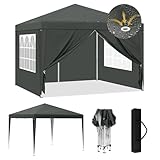 Laneetal Pavillon 3x3 m faltbar, Pop-Up Faltpavillon wasserfest Winterfest, Grillpavillon stabil, Gartenpavillon mit Seitenwänden Fenstern Tasche, für Camping Strand Garten, Anthrazit