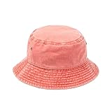 ERICAT Denim-gewaschener Fischerhut aus Baumwolle, Faltbare Fischermütze, Strandmütze (Color : Orange Adult, Size : 1 Size)