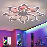 QINGYING 90cm Dimmbar Blume Deckenlampe, RGB Deckenleuchte Mit Fernbedienung APP, Smart Deckenbeleuchtung Mit Veränderbare Farbe Licht Für Wohnzimmer Schlafzimmer Küche Büro-White