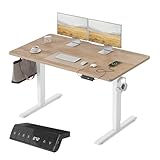 FEZIBO Höhenverstellbarer Schreibtisch mit USB-A und USB-C-Ladeanschlüssen, 140 x 70 cm Schreibtisch Höhenverstellbar Elektrisch, Ergonomischer Steh-Sitz Tisch für Heimbüro, Standing Desk, Eiche