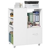 HOCSOK Druckertisch mit Rollen, Schreibtisch Unterschrank, Bürocontainer Rollbar für Dokumente, A4-Papier, Letter-Format, Druckerständer Wohnzimmer Schlafzimmer und Büro