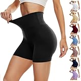 DDOBB Radlerhose Damen Kurze Shorts Sporthose Leggings Blickdicht High Waist Shorts Elastisch Unterhosen Fitness Hotpants Sommer Boxershorts(Schwarz,L-XL)