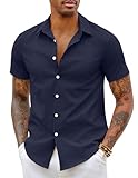 COOFANDY Herren Kurzarmhemd Hemden Kurzarm Business Hemd Bügelfrei Sommerhemd Herrenhemd Kurzarm Smoking Hemd Freizeithemd Einfarbig Basic Shirt für Männer Navy blau M