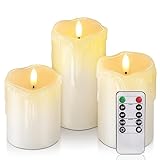 Homemory Tropfende Wachskerzen ohne Flamme, Batteriebetriebene Kerzen mit Fernbedienung und Timer, LED Stumpenkerzen, Elektrische Fake-Kerzen, 7,6 cm x 10,2 cm, 12,7cm, 15,2cm, 3er-Set