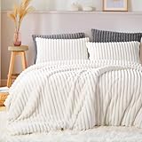 Nayoroom Winter Bettwäsche 135x200 Weiß Plüsch Warm Fleece Bettbezug 2 Teilig Weiss Flauschig Kaninchenfell Kuschelig Kunstfell Microfaser Winterbettwäsche und Kissenbezug 80x80 cm mit Reißverschluss