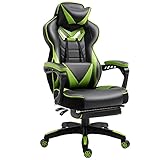 Vinsetto Ergonomischer Gaming-Stuhl, bequemer Bürostuhl mit Fußstütze, Kopfstütze und Lendenkissen, höhenverstellbar, Schwarz und Grün