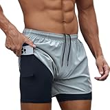 Smatstyle Herren Laufshorts Sport Shorts Schnell Trocknend 2 in 1 Sporthose Leicht mit Reißverschlusstasche Kurze Hose mit Taschen Hosen Fitness Laufhose Trainingshose