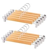 10 Stück 34cm Natürliche Kleiderbügel aus Holz, Robust Kleiderbügel Hosenbügel Aufhänger für Hosen Shorts Rock Socken Unterwäsche, mit rutschfest Clips und Drehbar Haken