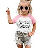 AFUKUIA Kurzärmeliges T-Shirt und Strampler für Kleinkinder, Baby-Superheld, lustige Geschwisterkleidung, passende Kleidung, Pink, 5-6 Jahre