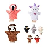 Relaxdays 10024372, 8er Set Tiere, bunt Handpuppen für Kinder, AFFE, Einhorn, Faultier, Flamingo, Handspielpuppen, weiches Plüsch