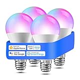 meross Smart WLAN Glühbirne für HomeKit Wifi Lampe LED Mehrfarbige Dimmbare Glühbirne RGBWW kompatibel mit Siri, Alexa, Google Home und SmartThings, E27 Warmweiß, 4 St, Warmweiss