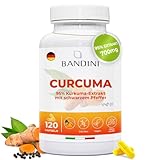 Bandini® Curcuma Extrakt | 700 mg Kurkuma pro Kapsel aus 95% Kurkuma-extrakt - Curcumingehalt EINER Kapsel entspricht 10.000 mg - mit Piperin | 120 Kapseln, 1 Kapsel/Tag für 4 Monate