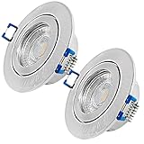 2 x LED Bad Decken Einbauspots IP44, flach, Edelstahl geb., 5W, Warmweiß (3000K), 230V, austauschbares LED-Modul, Schutzglas, rostfrei, für Feuchträume, Dusche, Küche. Innen/Außen – Neptun Rund