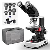 [Duales Netzteil] Vabiooth Lab Binokularmikroskop 40X-2500X Vergrößerung, Zweischicht-Mechaniktisch, 20-mm-Weitfeld-10X/16X/25X-Okulare, Duales Netzteil, Abbe-Kondensor