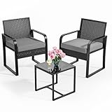Bealife Rattan-Gartenmöbel-Set, Lounge-Garten-Rattan-Sitzmöbel-Balkon-Set 2 Personen, Kleiner Balkon im Freien, Gartenmöbel für Veranden, Innenhöfe, Terrassen, Balkone, Poolränder (Grau)