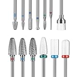 Depvko 13-teiliges Nagelbohrer-Set, Bohrer für Nägel, 3 Stück Wolframkarbid-Bohrer + 3 Stück Keramik-Efile-Nagelbohrer + 6 Stück Diamantbohrer + 1 Stück Bürste, 3/32 Zoll Nagel-Bits für Nagelbohrer