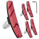 Adiwo Bremsschuhe für V-Brake, 4 Stück Universelle Bremsbelag Set Fahrrad Bremsbacken Fahrradbremsbacken Bremsgummi Fahrrad Bremsbeläge mit Bolzen mit Schraubenschlüssel Rot