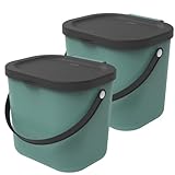 Rotho Albula 2er-Set Biomülleimer 6l mit Deckel und Henkel für die Küche, Kunststoff (PP) BPA-frei, (Grün)