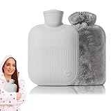 Wärmflasche mit Weichem Bezug, 2L Große Auslaufsicher Bettflasche, Auslaufsicher und Getestet, Wärmflasche Lange Warm, Wärmflaschen zur Behandlung von Schmerzen und Fieber