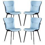 LGESR Modern Dining Chair Kitchen Dining Chairs Set of 4,Water Proof PU Leather Side Chair with Carbon Steel Legs for Home Commercial Restaurants (Color : Blue)