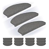 Relaxdays Stufenmatten im 15er Set, abgerundete Treppenstufenmatten, BxT: 65x24 cm, Selbstklebende Treppenteppiche, grau