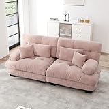 Muskel Modernes Cloud 2-Sitzer Sofa für Wohnzimmer, Loveseat Couch Chenille Doppelsofa mit Lendenkissen und Dekokissen, Massivholzrahmen (Rosa, 2-Sitzer)