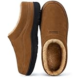 HomeTop Herren Mokassin Hausschuhe Weiche Warme Rutschfeste Memory Schaumstoff Innen Pantoffeln mit flauschigem Futter Kastanie,42-43 EU